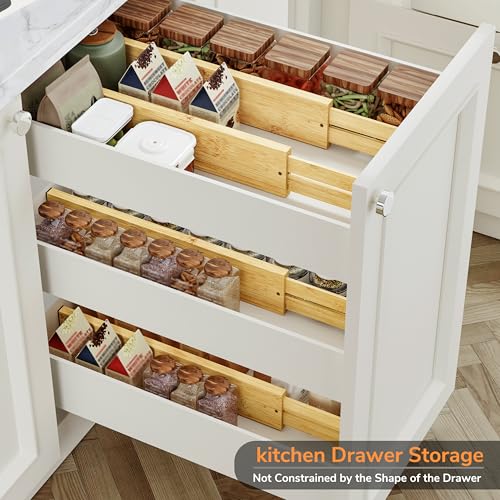 BAMEOS 3" H Large Bamboo Drawer Dividers Adjustable Drawer Organization Expandable Utensil Organizers for Kitchen Dresser Bathroom Bedroom and Office 4-pack - Image 4