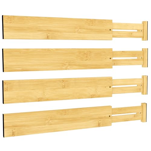 BAMEOS 3" H Large Bamboo Drawer Dividers Adjustable Drawer Organization Expandable Utensil Organizers for Kitchen Dresser Bathroom Bedroom and Office 4-pack - Image 1