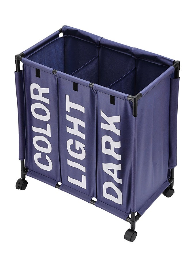 LAWAZIM 123L Laundry Basket - 60x33x62cm Blue - 3 Section Large Laundry Sorter Cart with Lockable Wheels and Fold-Over Cover - Ideal for Sorting Clothes in Bathrooms, Bedrooms, and Laundry Rooms - Image 5