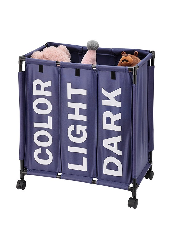LAWAZIM 123L Laundry Basket - 60x33x62cm Blue - 3 Section Large Laundry Sorter Cart with Lockable Wheels and Fold-Over Cover - Ideal for Sorting Clothes in Bathrooms, Bedrooms, and Laundry Rooms - Image 3