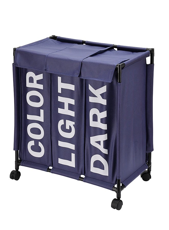 LAWAZIM 123L Laundry Basket - 60x33x62cm Blue - 3 Section Large Laundry Sorter Cart with Lockable Wheels and Fold-Over Cover - Ideal for Sorting Clothes in Bathrooms, Bedrooms, and Laundry Rooms - Image 4