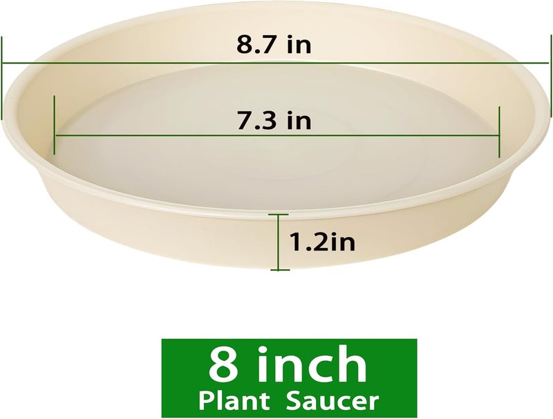 Bleuhome 6 Pack of 8 inch Plant Saucer Blue, Plastic Plant Water Tray 8 inch Round, Flower Plant Saucers for Indoors, Dlant Dishes Saucer for Planter 7"/8" (8", Beige) - Image 2