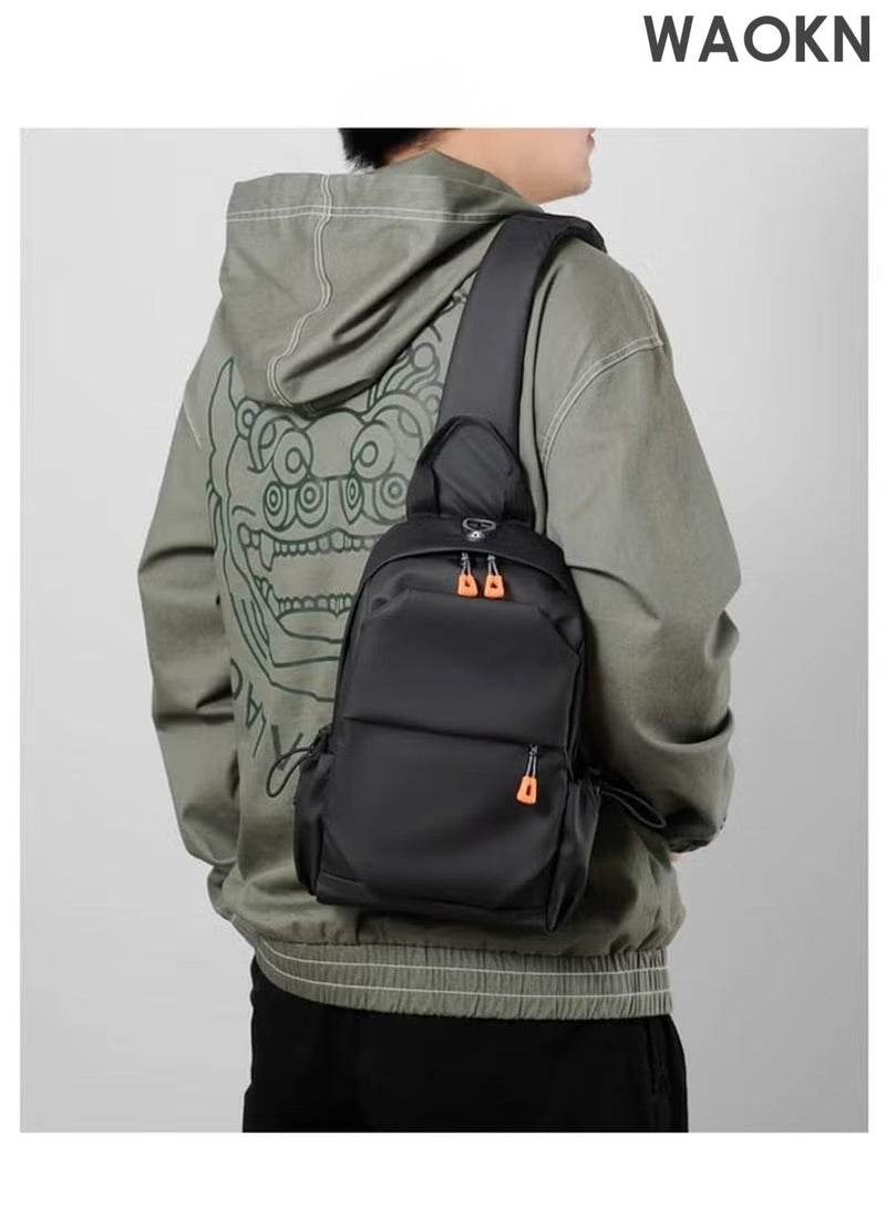 WAOKN Black Crossbody Backpack, Lightweight Shoulder Bag for Men Women, Adjustable Strap Backpack Chest Bag, Multi functional leisure chest bag，Scratch-Resistant, Waterproof, For Outdoor Hiking, Traveling, Cycling. - Image 4