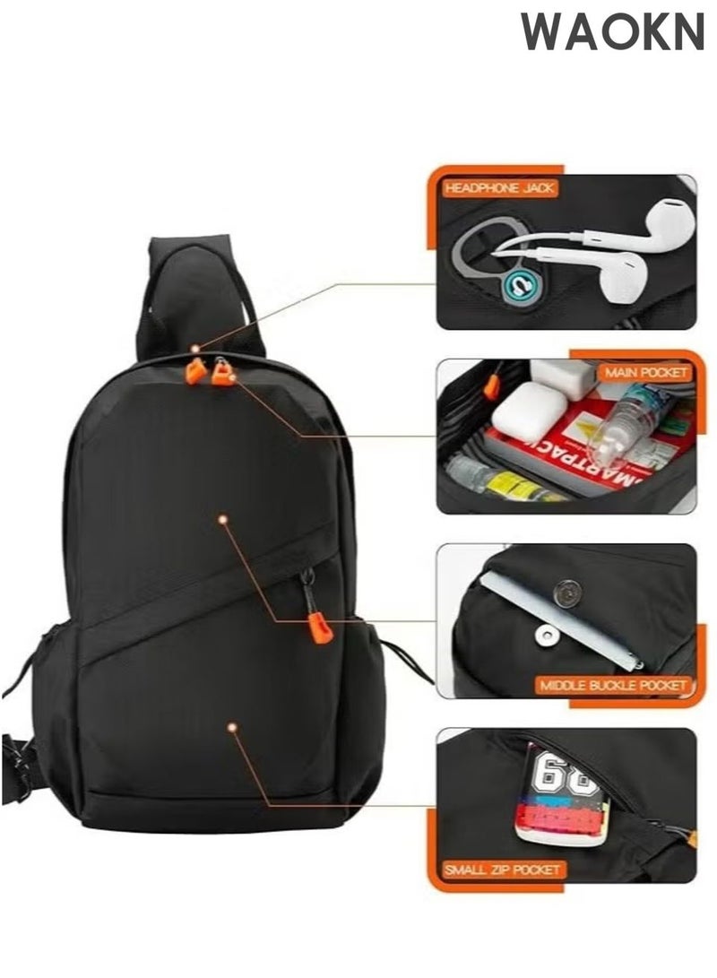 WAOKN Black Crossbody Backpack, Lightweight Shoulder Bag for Men Women, Adjustable Strap Backpack Chest Bag, Multi functional leisure chest bag，Scratch-Resistant, Waterproof, For Outdoor Hiking, Traveling, Cycling. - Image 2