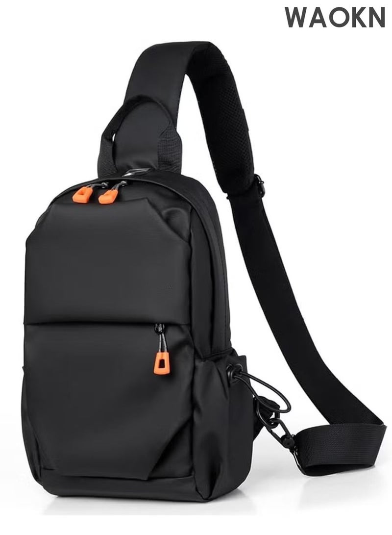 WAOKN Black Crossbody Backpack, Lightweight Shoulder Bag for Men Women, Adjustable Strap Backpack Chest Bag, Multi functional leisure chest bag，Scratch-Resistant, Waterproof, For Outdoor Hiking, Traveling, Cycling. - Image 1