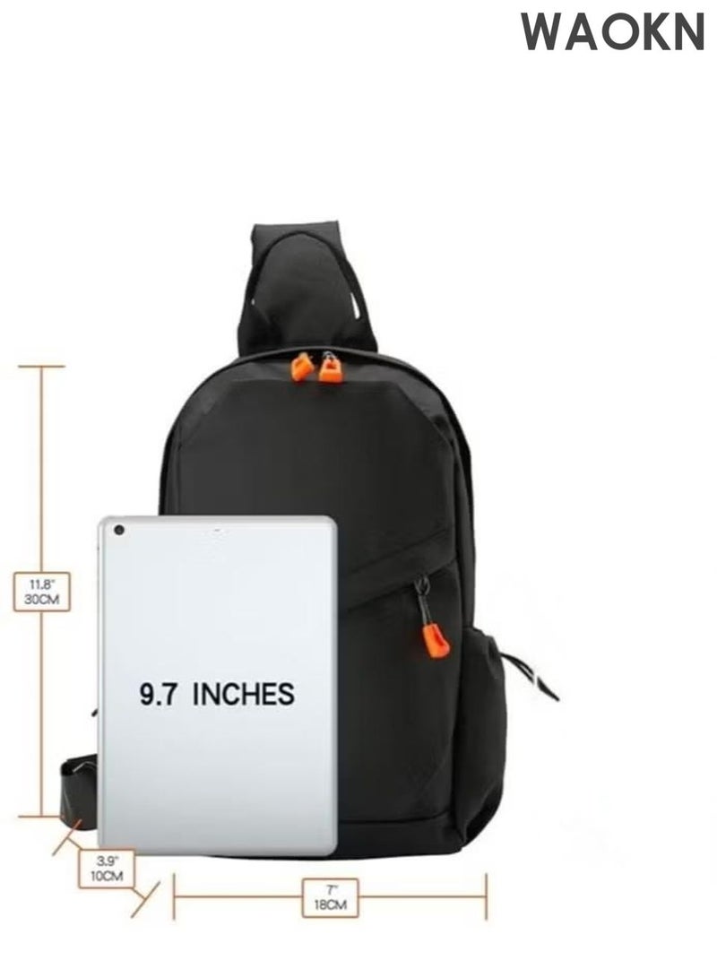 WAOKN Black Crossbody Backpack, Lightweight Shoulder Bag for Men Women, Adjustable Strap Backpack Chest Bag, Multi functional leisure chest bag，Scratch-Resistant, Waterproof, For Outdoor Hiking, Traveling, Cycling. - Image 3