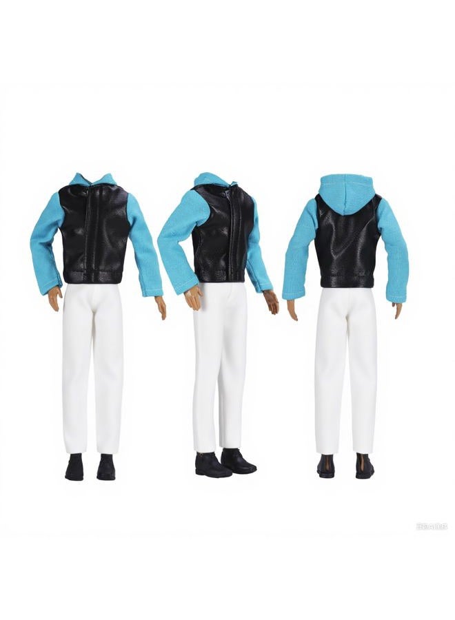 E-TING 3 Sets Leather Jacket Casual Wear T-Shirt Pants Pack Summer Shorts with 3 Pairs of Shoes for 12-inch Boy Doll（Random Pick） - Image 2
