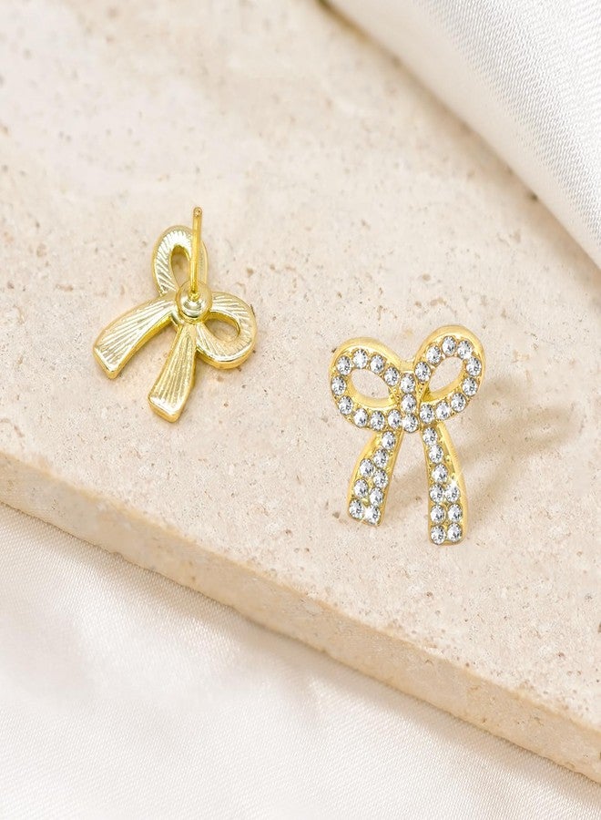 Nanafast Mini Bow Rhinestone Stud Earrings Small Bow Earrings for Women Wedding Bridal Earrings Party Prom Earrings Gifts-Gold 0.59" - Image 4