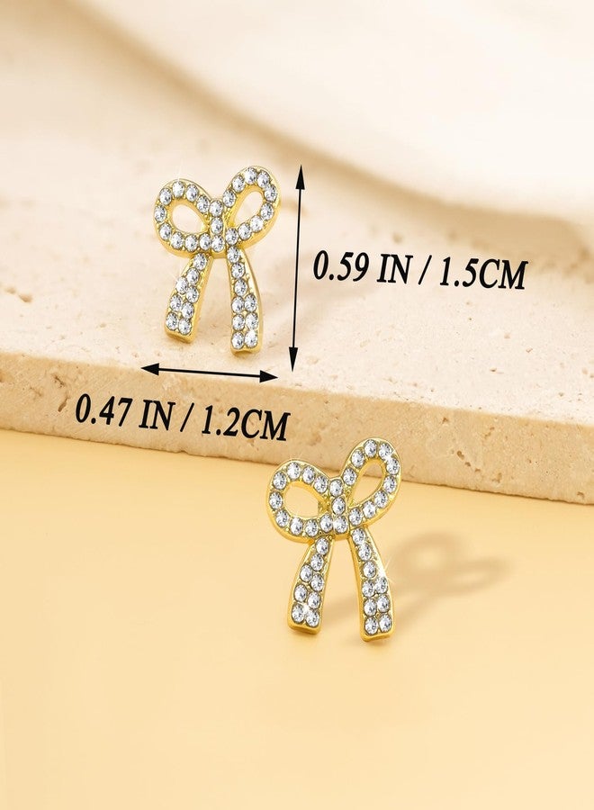 Nanafast Mini Bow Rhinestone Stud Earrings Small Bow Earrings for Women Wedding Bridal Earrings Party Prom Earrings Gifts-Gold 0.59" - Image 3