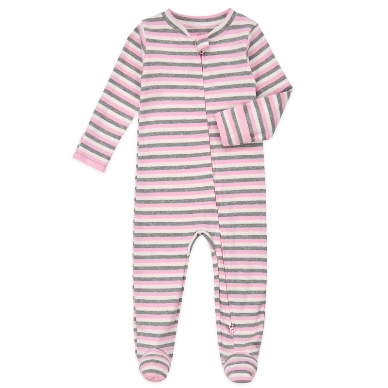 Aablexema Baby Footie Pajamas with Mittens - 3Pcs Infant Cotton Footed One Piece Sleepwear Outfits(Pink/Grey/Stripe,Newborn) - Image 3