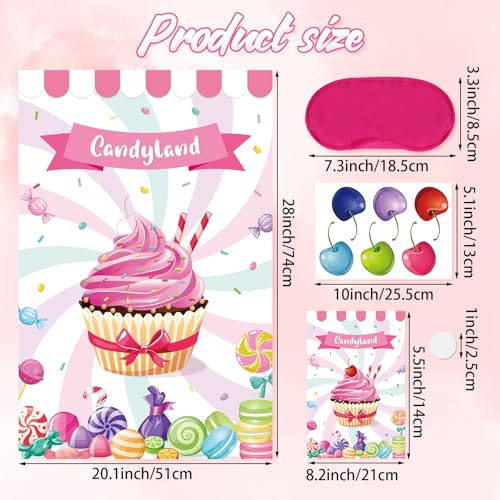 Hxezoc Pin the Cherry on the Cupcake Game With 36 Pcs Cherries Large Cupcake Party Games Poster for Kids Girls Candy Birthday Party Carnival Party Supplies - Image 5