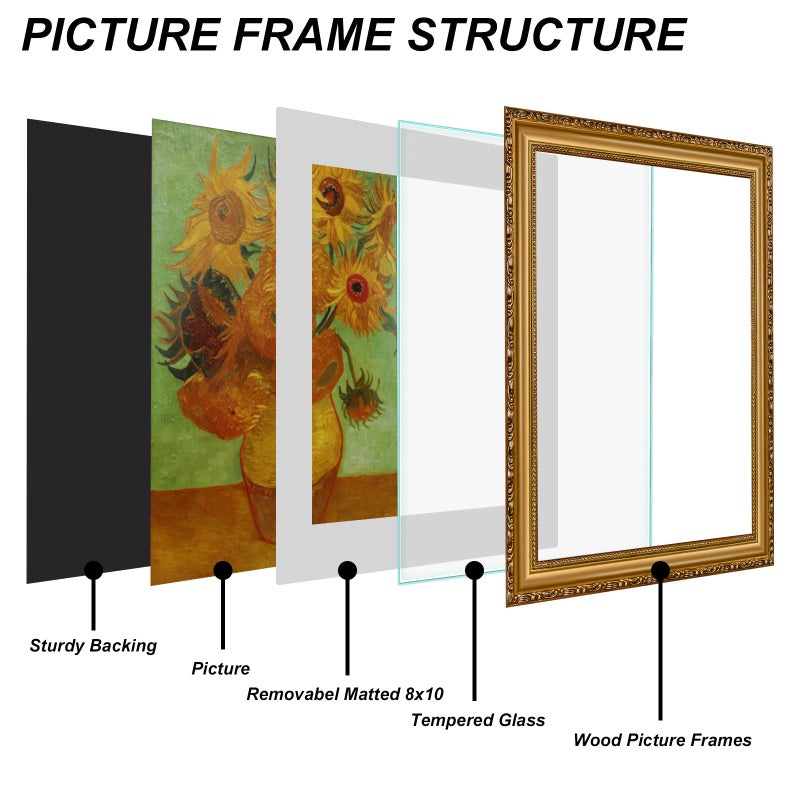 FJXMFRAME Gold 11x14 Picture Frame with Mat, Vintage Wood Photo Frame for Real Glass, Matted 8x10 or 11 x 14 Photos, Easy Photo Changes, Wall Hanging, Antique Ornate Wall Art - Image 2
