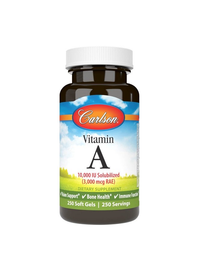Carlson - Vitamin A Solubilized, 10000 IU (3000 mcg RAE), Water Soluble, Vision Health, 250 Softgels - Image 1