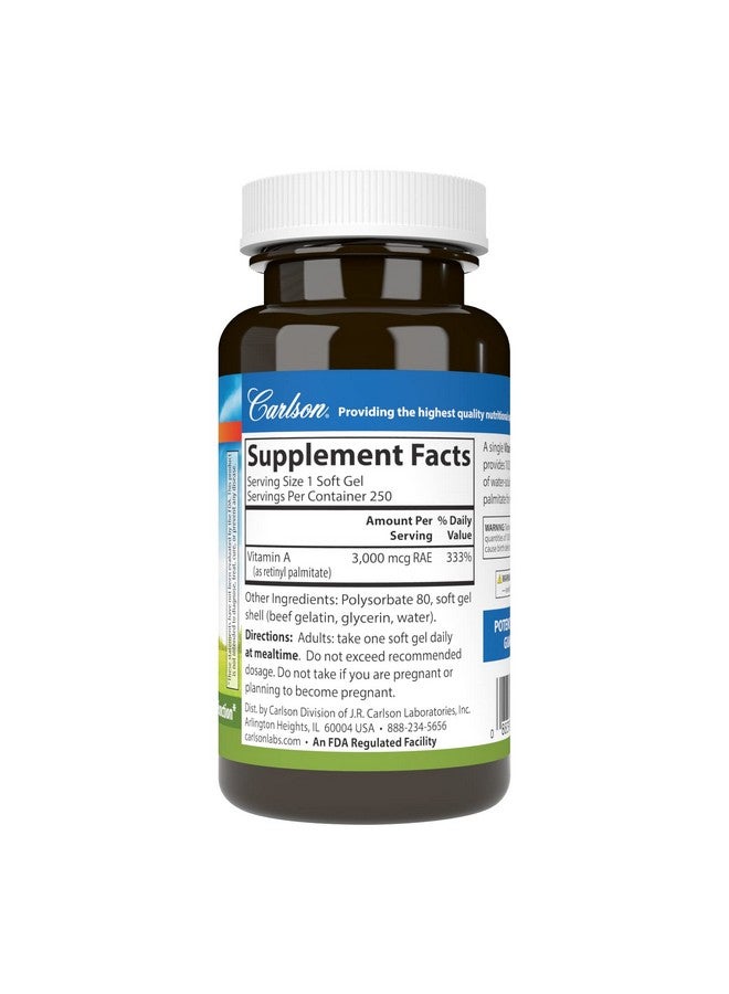 Carlson - Vitamin A Solubilized, 10000 IU (3000 mcg RAE), Water Soluble, Vision Health, 250 Softgels - Image 2