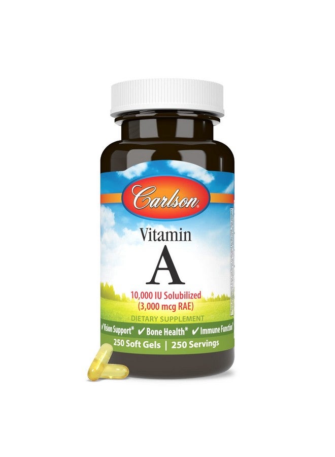 Carlson - Vitamin A Solubilized, 10000 IU (3000 mcg RAE), Water Soluble, Vision Health, 250 Softgels - Image 5