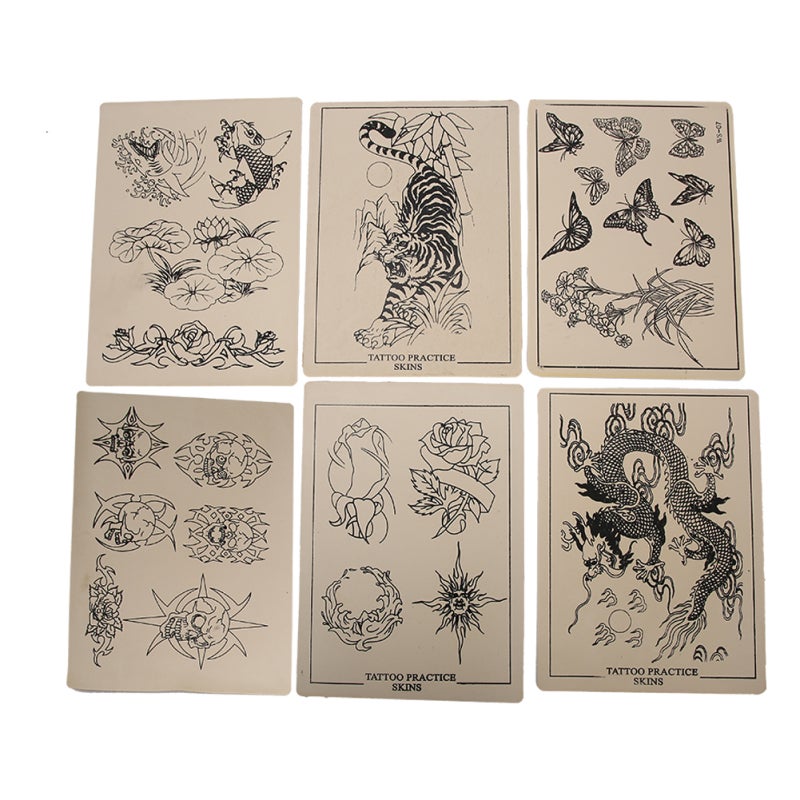 6pcs Tattoo Practice Skin Rubber Tattoo Training Body Art Tool with Patterns - Image 1