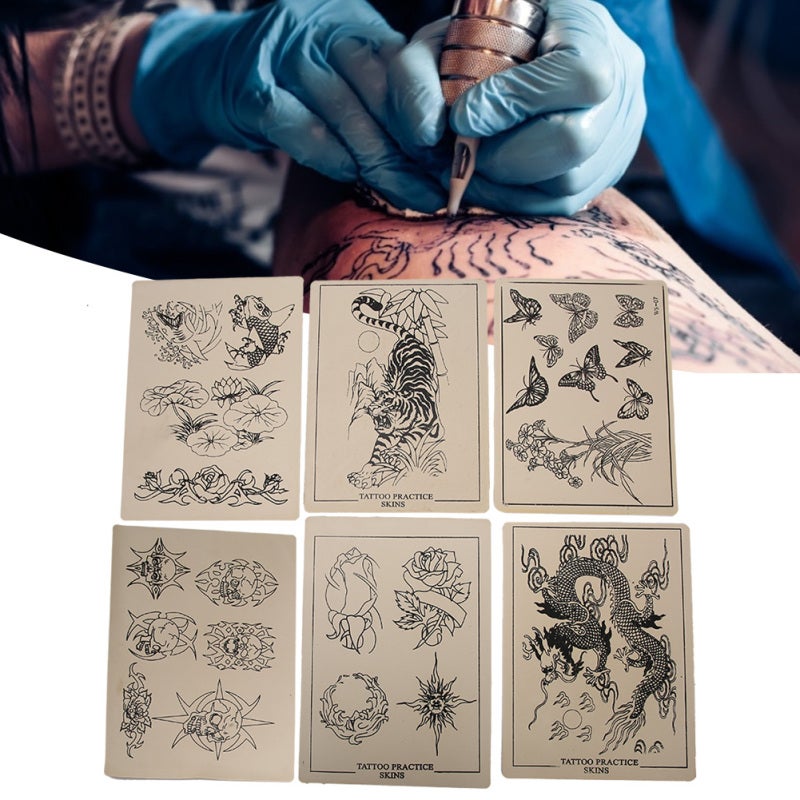 6pcs Tattoo Practice Skin Rubber Tattoo Training Body Art Tool with Patterns - Image 4