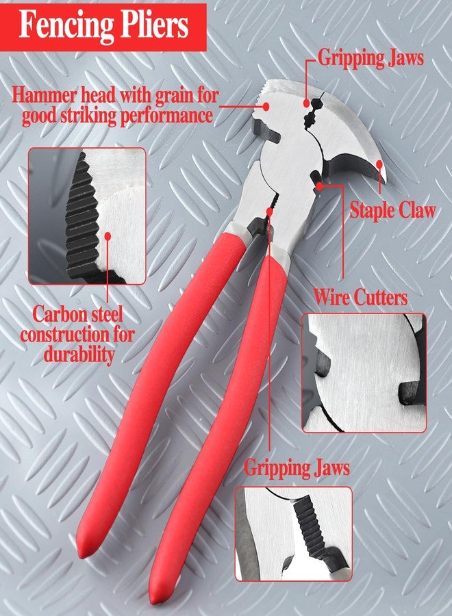 LEONTOOL 9.5 Inch Fencing Pliers - Multi-Purpose Fence Tool with Hammer Head, Wire Cutters, Wire Twisting, Nail Puller - Image 3