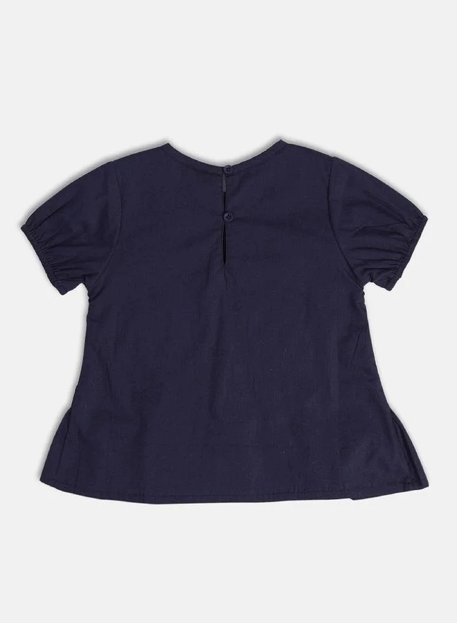 MINIKLUB Girls Cotton Shirred Round Neck Top