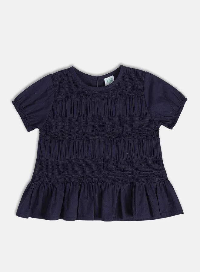 MINIKLUB Girls Cotton Shirred Round Neck Top