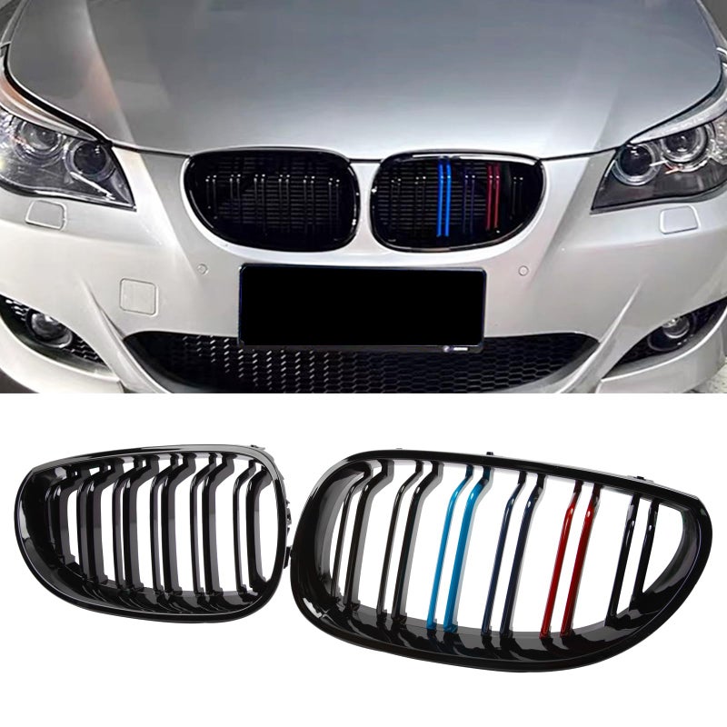 DEKEWEI E60 GrillDouble Slats M Color Grille Compatible with BMW 20042009 5 Series E60 E61 M5 520i 523i 525i 528i 530i 535i 550i ABS Kidney Grill