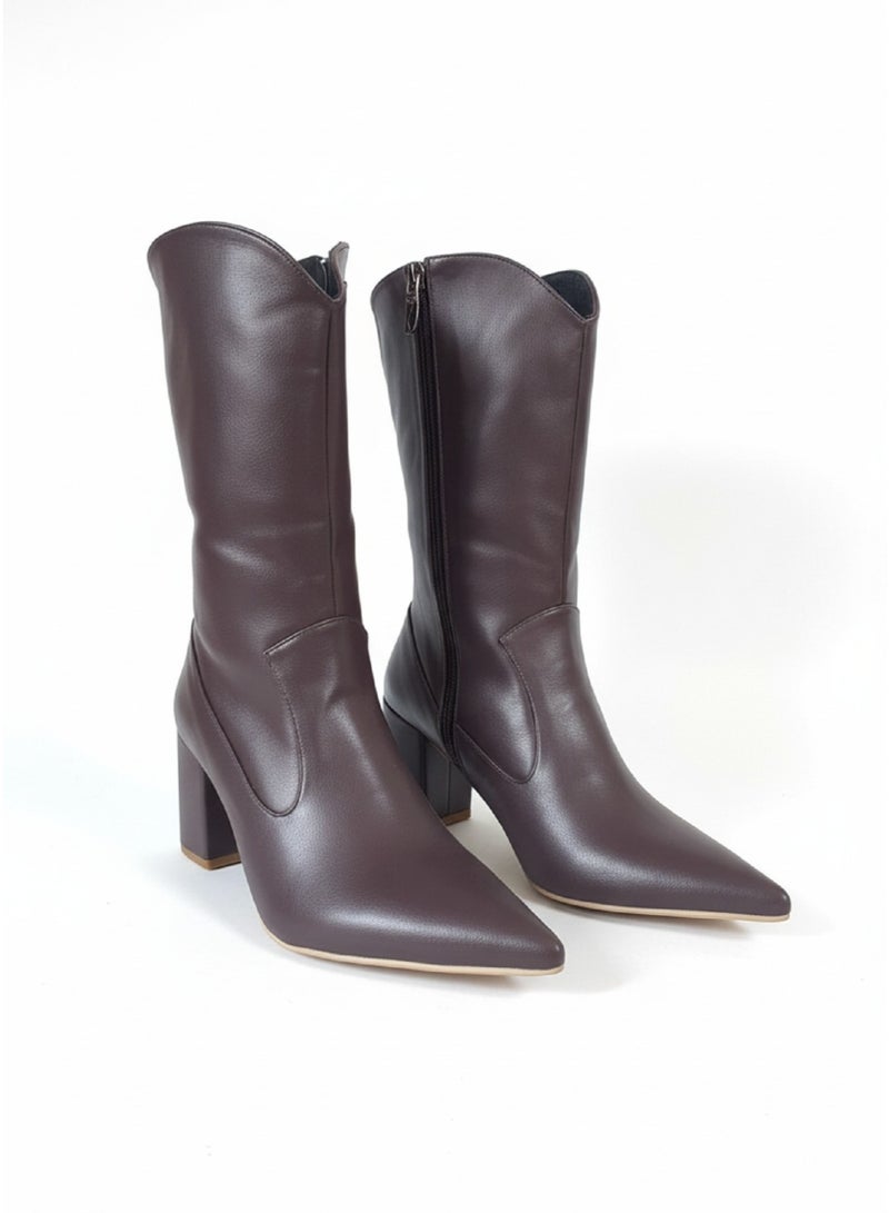 Vbranda Elegant mid-calf boots with a sleek pointed toe and block heel - Image 3