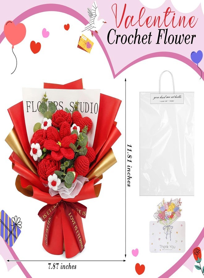 Giegxin 2026 Graduation Red Flower Bouquet Set Includes Knitted Rose Bouquet with Thank You Card Clear Gift Bag Artificial Appreciation Flower Congrats Grad Gift for 2026 Graduation Party Supplies - Image 2