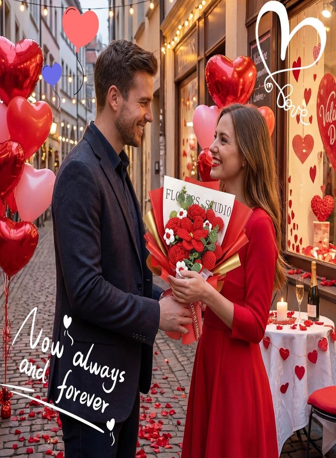 Giegxin 2026 Graduation Red Flower Bouquet Set Includes Knitted Rose Bouquet with Thank You Card Clear Gift Bag Artificial Appreciation Flower Congrats Grad Gift for 2026 Graduation Party Supplies - Image 3