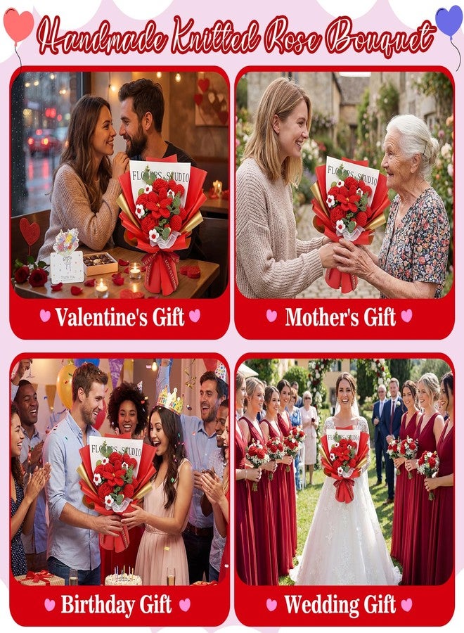 Giegxin 2026 Graduation Red Flower Bouquet Set Includes Knitted Rose Bouquet with Thank You Card Clear Gift Bag Artificial Appreciation Flower Congrats Grad Gift for 2026 Graduation Party Supplies - Image 5
