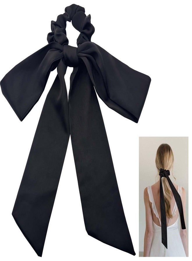 DAOSUN Black Oversized Satin Hair Scarf Scrunchies, Big Cute Hair Bow Ties for Women & Girls - Soft,Large, No Damage for Thick, Thin, Curly Hair - Image 1