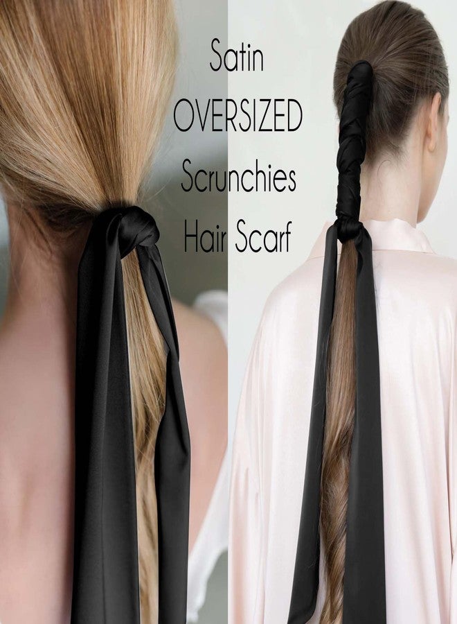 DAOSUN Black Oversized Satin Hair Scarf Scrunchies, Big Cute Hair Bow Ties for Women & Girls - Soft,Large, No Damage for Thick, Thin, Curly Hair - Image 2