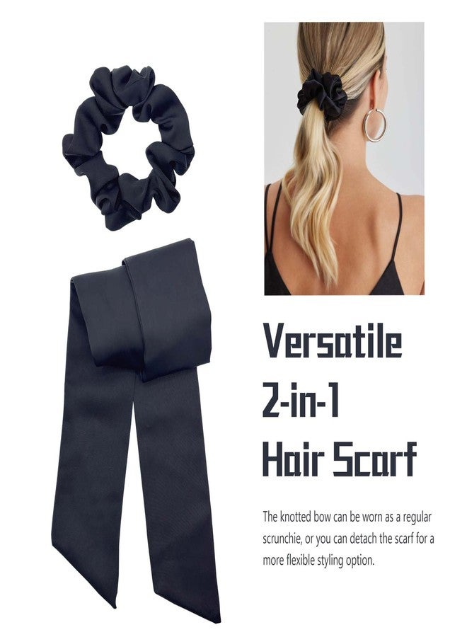DAOSUN Black Oversized Satin Hair Scarf Scrunchies, Big Cute Hair Bow Ties for Women & Girls - Soft,Large, No Damage for Thick, Thin, Curly Hair - Image 3