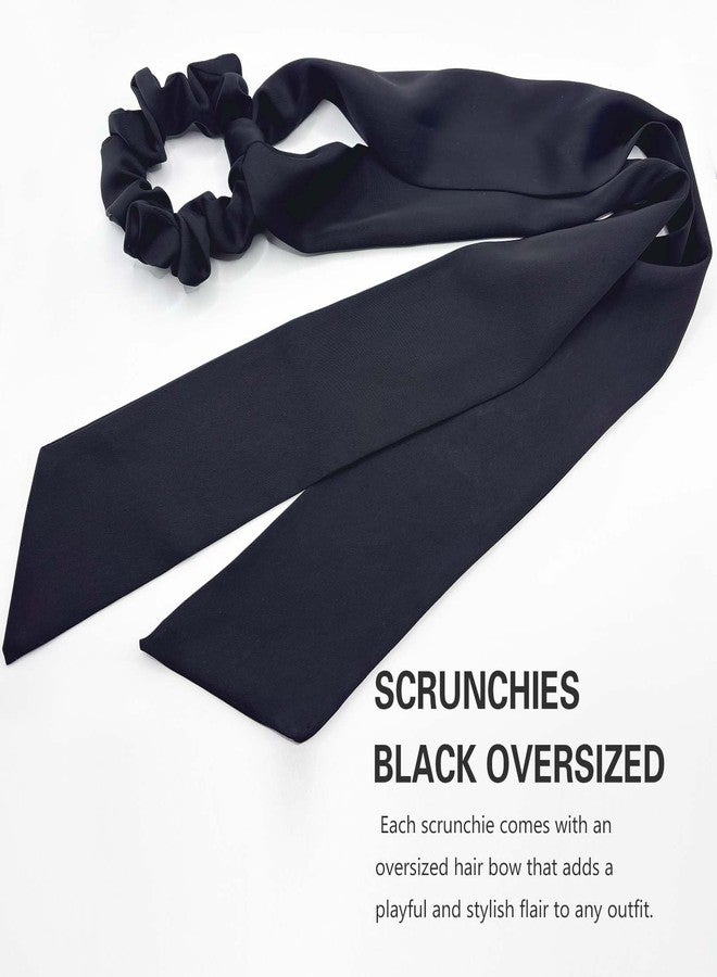 DAOSUN Black Oversized Satin Hair Scarf Scrunchies, Big Cute Hair Bow Ties for Women & Girls - Soft,Large, No Damage for Thick, Thin, Curly Hair - Image 4
