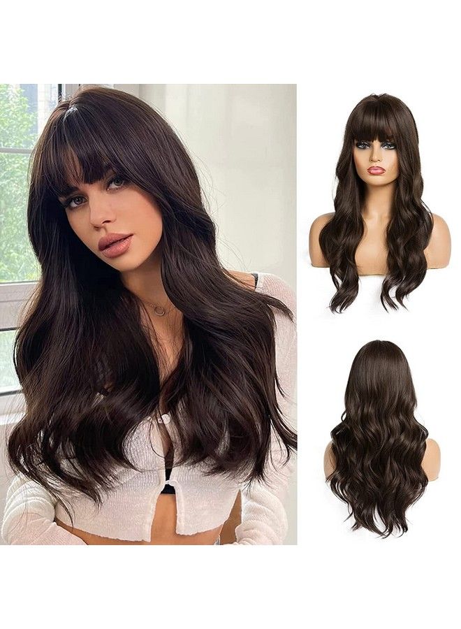PRAVRAJYA 24 Inches Long Wavy Wigs Cosplay Costume Party Wig For Women Afro High Temperature Hair Wigs (Black Brown) - Image 2