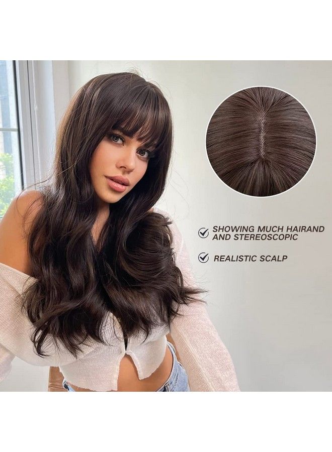 PRAVRAJYA 24 Inches Long Wavy Wigs Cosplay Costume Party Wig For Women Afro High Temperature Hair Wigs (Black Brown) - Image 3