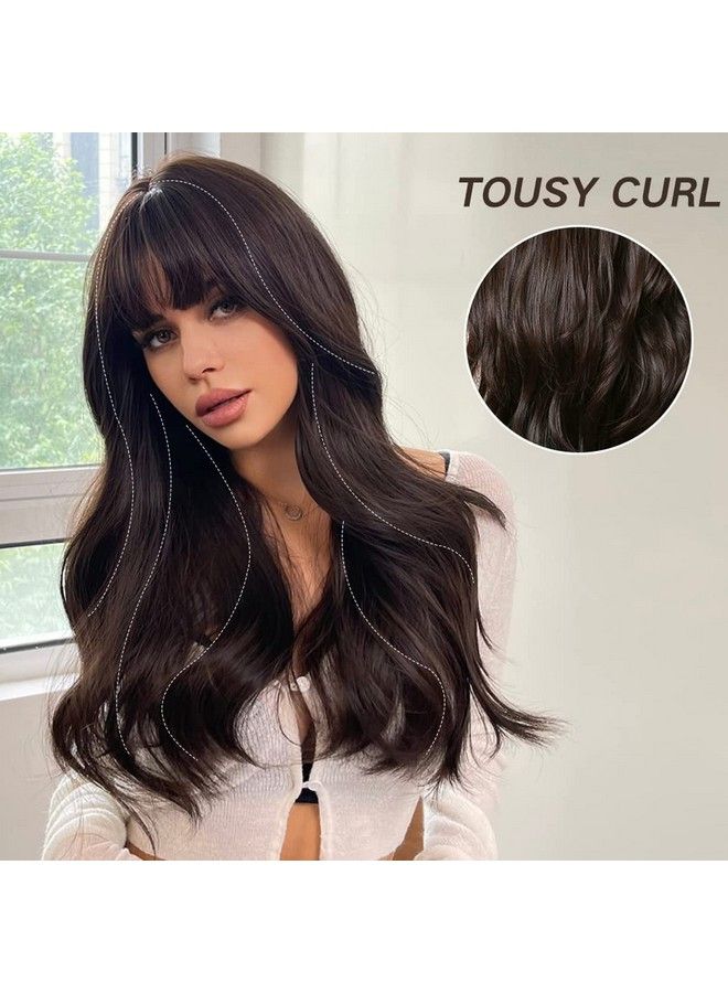 PRAVRAJYA 24 Inches Long Wavy Wigs Cosplay Costume Party Wig For Women Afro High Temperature Hair Wigs (Black Brown) - Image 4