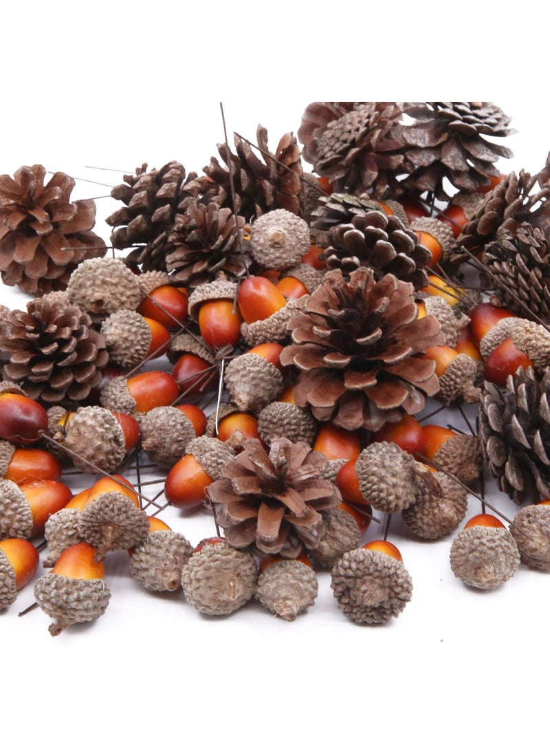 Apol Total 120 Pcs Artificial Acorns and Natural Pinecones Ornament Set for Home House Christmas Decoration Photo Props 