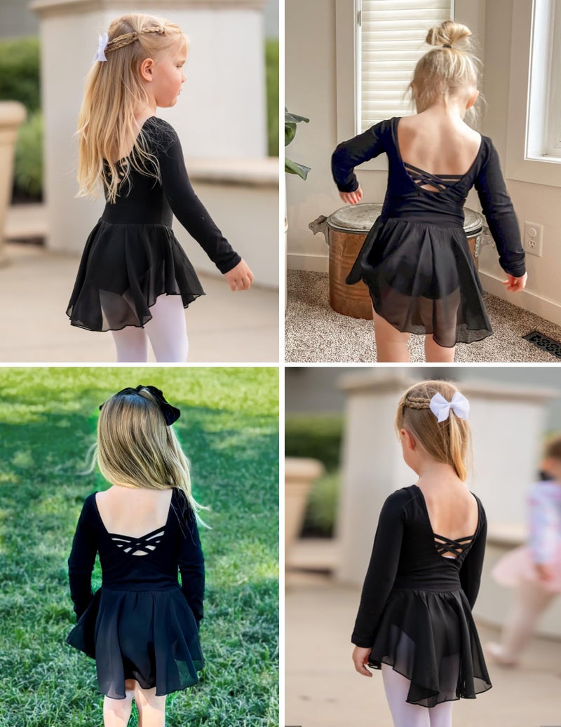 Arshiner فستان باليه كلاسيكي بأكمام طويلة للفتيات من أرشينر باللون الأسود - Image 5