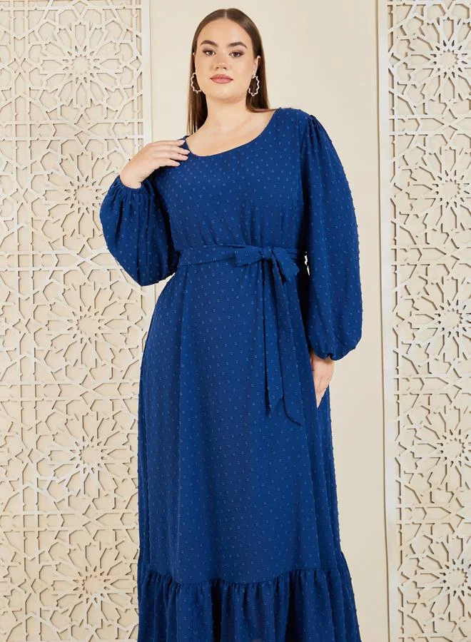 Styli Plus Dobby Self Tie Up A-Line Maxi Dress
