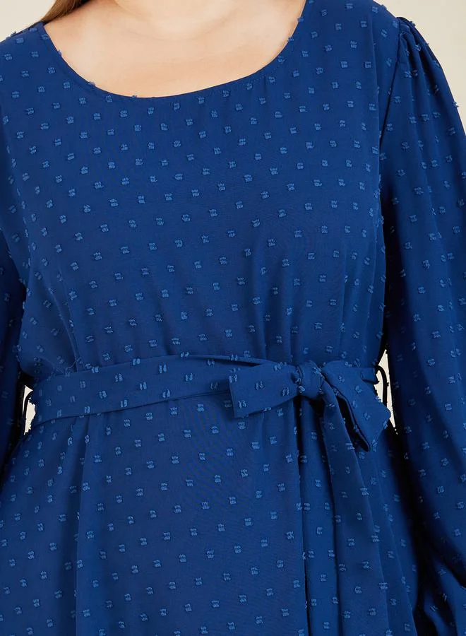 Styli Plus Dobby Self Tie Up A-Line Maxi Dress