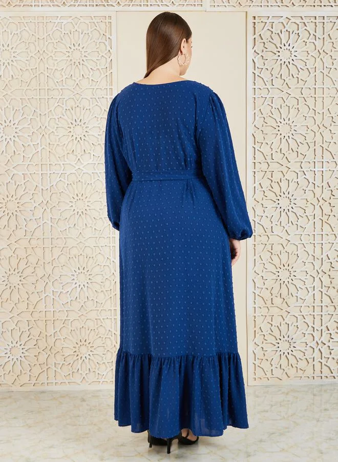 Styli Plus Dobby Self Tie Up A-Line Maxi Dress