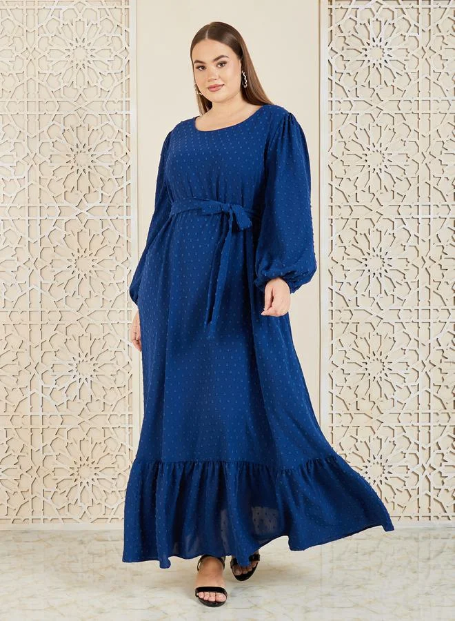 Styli Plus Dobby Self Tie Up A-Line Maxi Dress