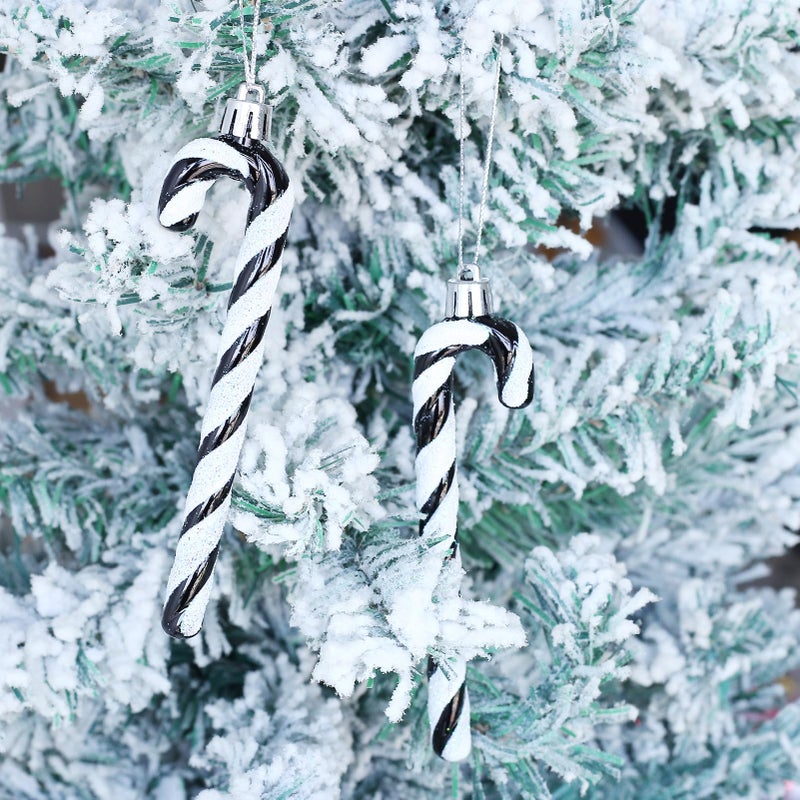 HERZWILD 12Pcs Glitter Candy Cane Christmas Tree Decorations Christmas Plastic Candy Cane Christmas Tree Hanging Ornament for Holiday Party Decoration Favor (Black and White) - Image 4