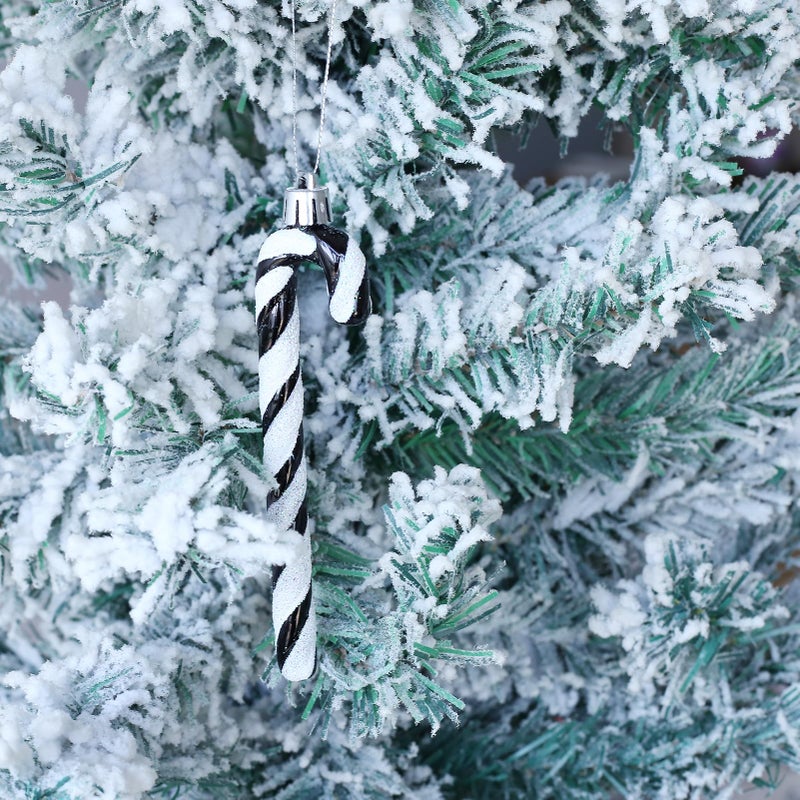 HERZWILD 12Pcs Glitter Candy Cane Christmas Tree Decorations Christmas Plastic Candy Cane Christmas Tree Hanging Ornament for Holiday Party Decoration Favor (Black and White) - Image 5