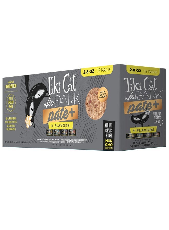 Tiki Cat After Dark Pate+, Variety Pack, With High Moisture Broth For Optimal Hydration, Wet Canned Cat Food, 2.8 Oz. Cans (Pack Of 12) - Image 1