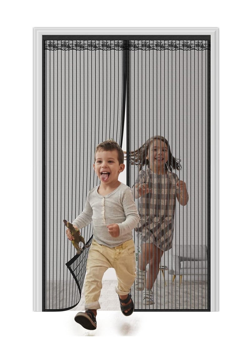 GUDOO Magnetic Fly Screen Door Heavy Duty Bug mesh Curtain with Powerful Magnets and Full Frame Magic Tape Insect Protection Door no Gap Keep Bugs Out 110 x 220 cm Black  - Image 1