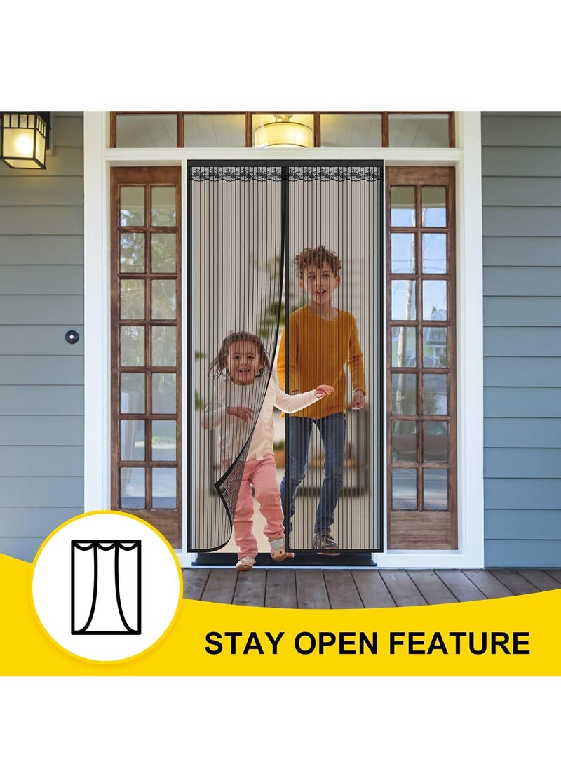 GUDOO Magnetic Fly Screen Door Heavy Duty Bug mesh Curtain with Powerful Magnets and Full Frame Magic Tape Insect Protection Door no Gap Keep Bugs Out 110 x 220 cm Black  - Image 2