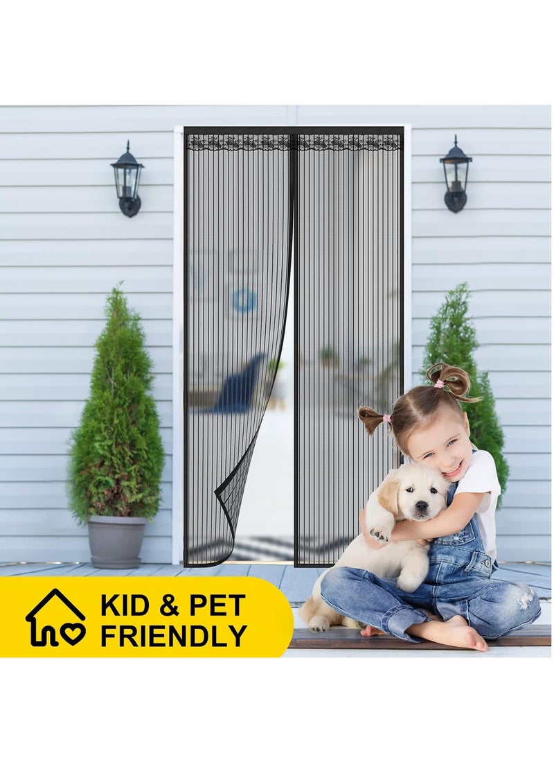 GUDOO Magnetic Fly Screen Door Heavy Duty Bug mesh Curtain with Powerful Magnets and Full Frame Magic Tape Insect Protection Door no Gap Keep Bugs Out 110 x 220 cm Black  - Image 3
