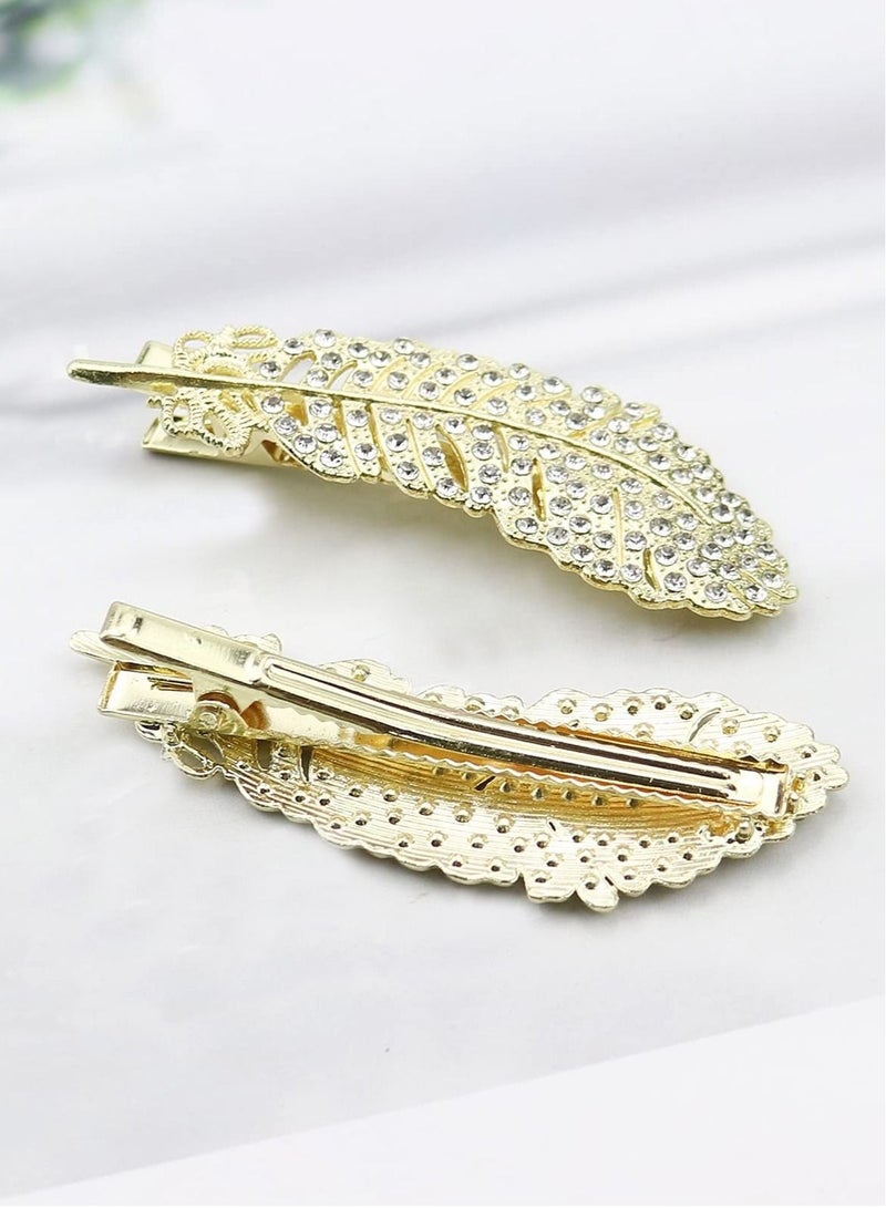 Excefore مشابك شعر من الكريستال، 4 قطع من مشابك شعر الريش، مشابك شعر الزفاف العتيقة، مشبك حامل ذيل الحصان للنساء والفتيات والسيدات إكسسوارات تصفيف الشعر (فضي، على شكل حجر الراين). - Image 2