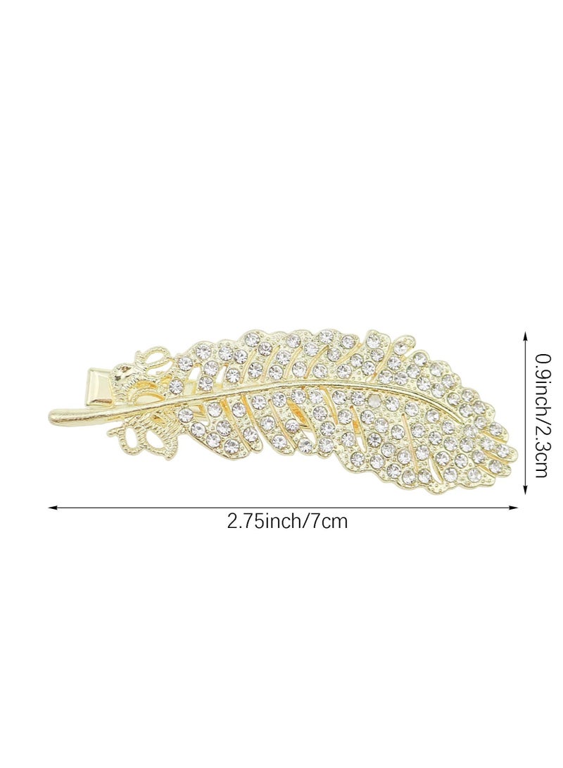 Excefore مشابك شعر من الكريستال، 4 قطع من مشابك شعر الريش، مشابك شعر الزفاف العتيقة، مشبك حامل ذيل الحصان للنساء والفتيات والسيدات إكسسوارات تصفيف الشعر (فضي، على شكل حجر الراين). - Image 3